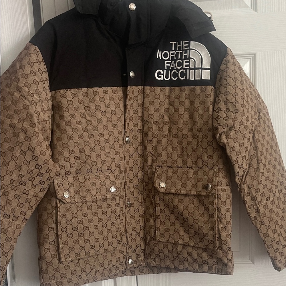 Source Unknown Brown & Black Monogram Puffer Jacket